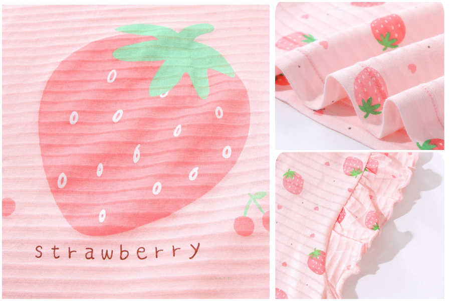 MAMDADKIDS - 竹節棉荷葉袖睡衣/睡裙-大粒草莓-粉色