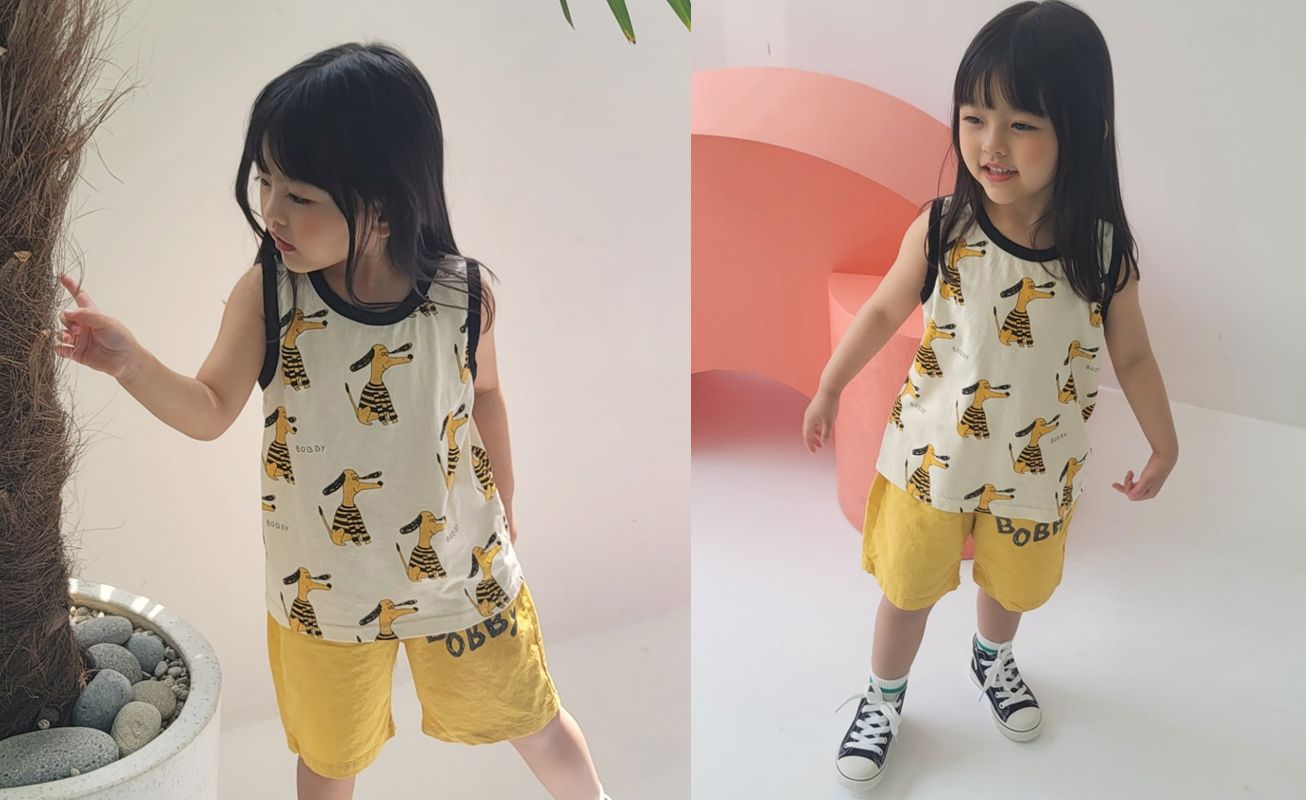 韓國 The Funny - 臘腸狗狗無袖上衣-米白