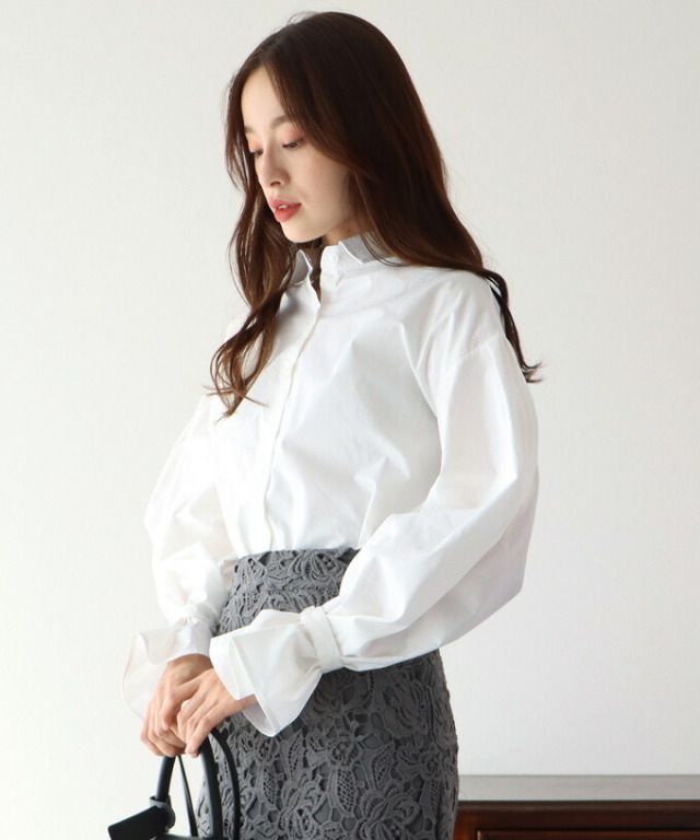 日本 BLUE EAST - 甜美翻領糖果袖襯衫-水藍