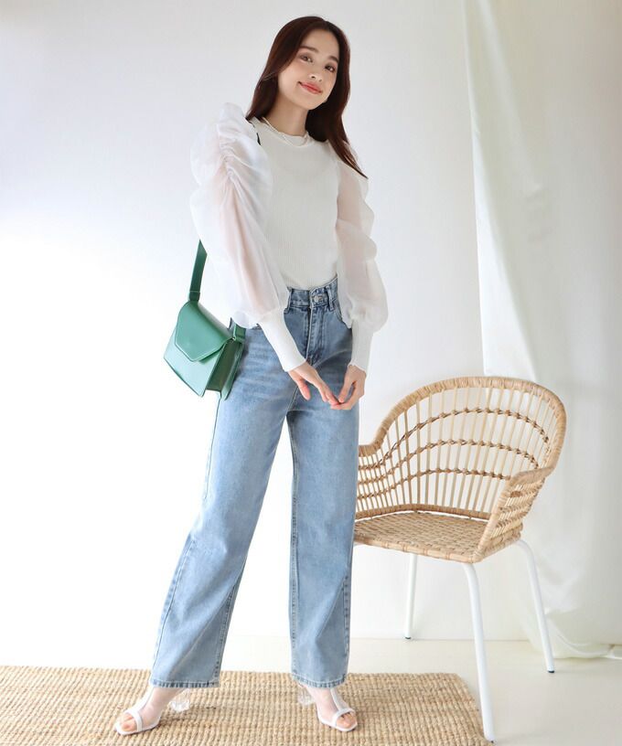 日本 BLUE EAST - 氣質薄紗抓皺長袖上衣-灰