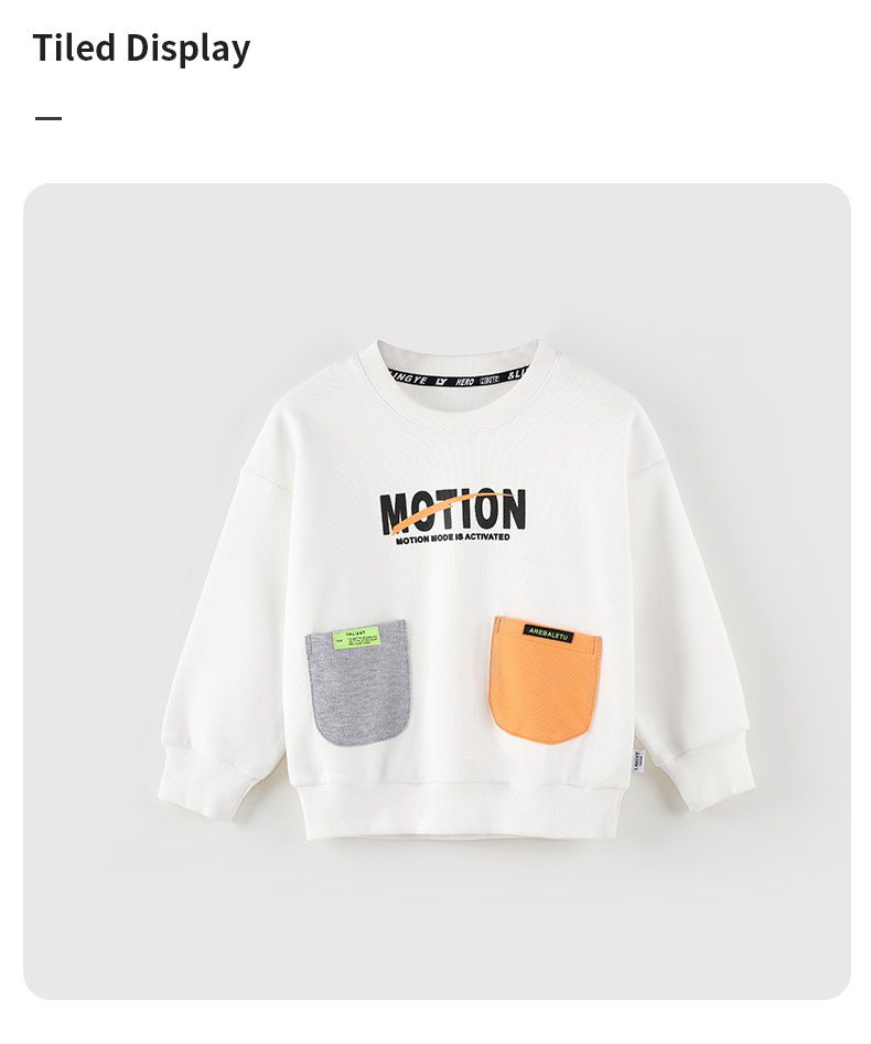 童趣圓領長袖上衣-拼色雙口袋-黑色