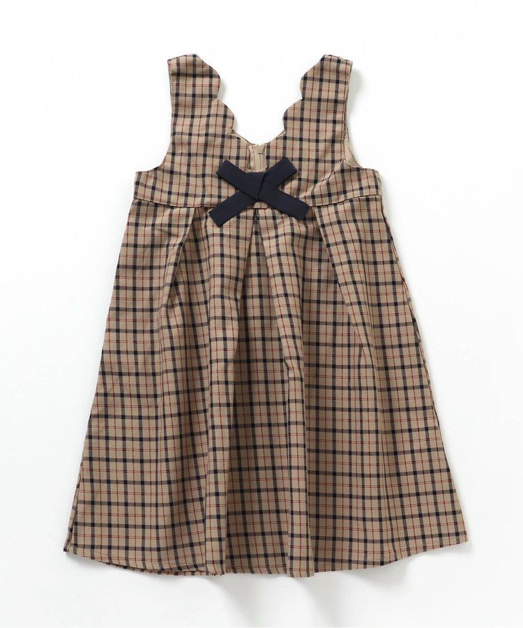 日本 apres les cours - 奢華感2WAY前後穿扇貝邊背心裙-卡其格紋