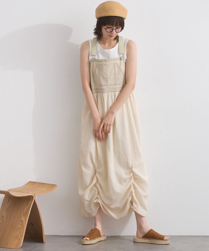 日本 Lupilien - 拼接風抽繩飄逸薄牛仔吊帶洋裝-藍灰系