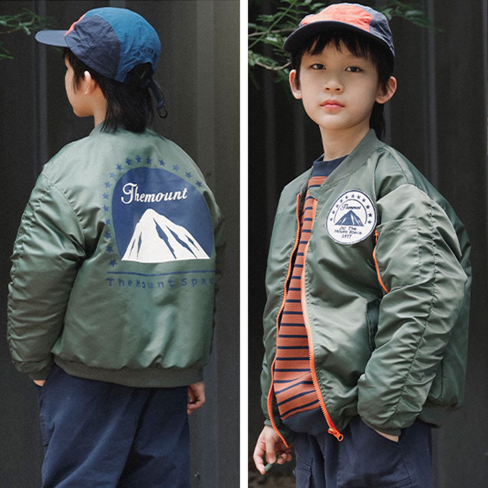 無領保暖鋪棉外套-山脈印花-綠色