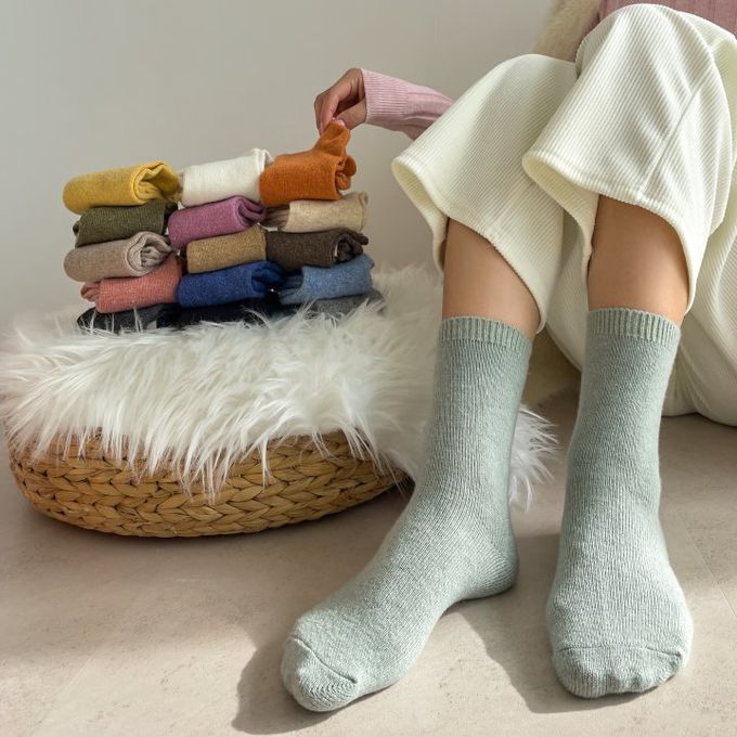 韓國Marian - 素面百搭羊毛保暖襪-焦糖色 (Free)