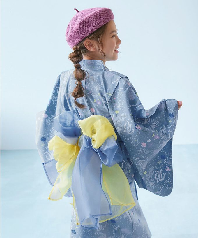 日本 devirock - 2way穿搭浴衣洋裝華麗4件組-可愛雛菊-藍白