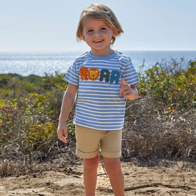 英國 JoJo Maman BeBe - 超優質嬰幼兒童100％純棉短袖上衣/ T-shirt/ 動物T-虎～吼