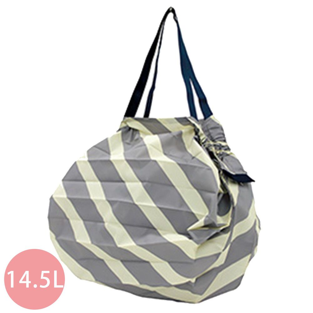 日本 MARNA - Shupatto 秒收摺疊購物袋-灰白條紋 (M(30x35cm))-耐重5kg / 14.5L