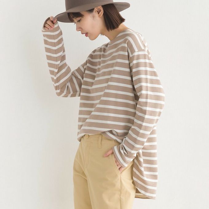 日本 OMNES - 純棉厚磅定番條紋長袖上衣-黑白粗體