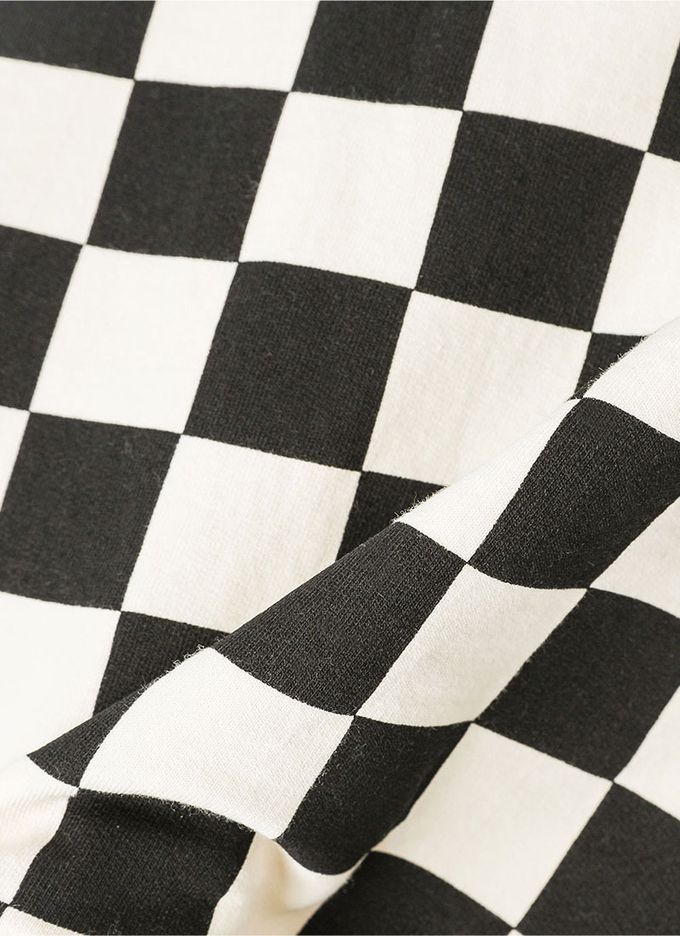 韓國 OZKIZ - 棋盤格紋長袖縮口褲套裝-黑