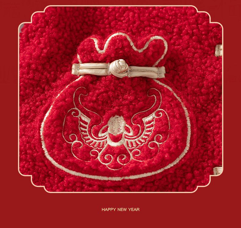 漢服風喜氣拜年立領盤釦外套-福氣口袋-紅色