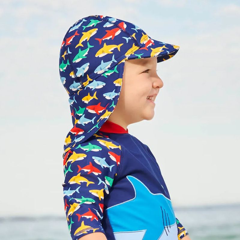 英國 JoJo Maman BeBe - 嬰幼兒/兒童泳裝戲水UPF50+防曬護頸遮陽帽-海中霸王