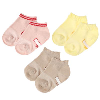 akachan honpo - 踝襪3雙組-素面-粉紅色 (9~14cm)