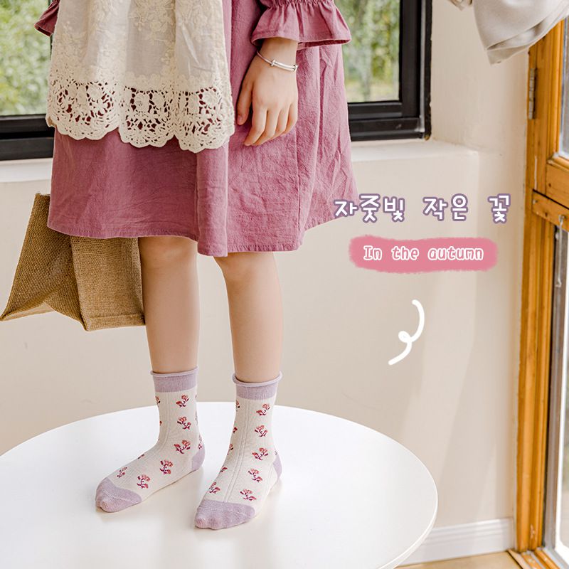 love, charlotte - 香芋玫瑰小兔子花邊中筒襪-5 雙一組