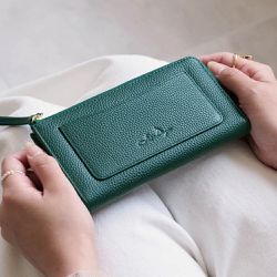 日本 LIZDAYS - 極輕巧-3cm薄型雅緻真皮長夾-濃綠 (17.3x9.2cm)