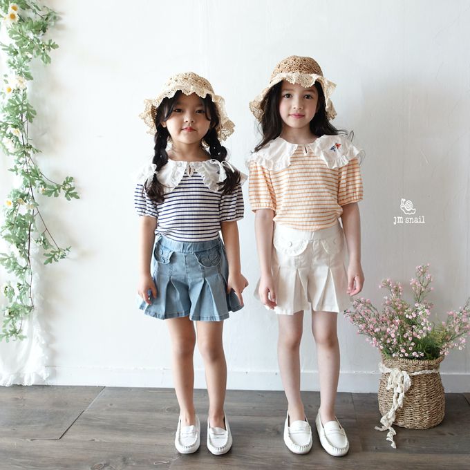 韓國 Jmsnail - 鬆緊腰少女感口袋百摺褲裙-細條紋