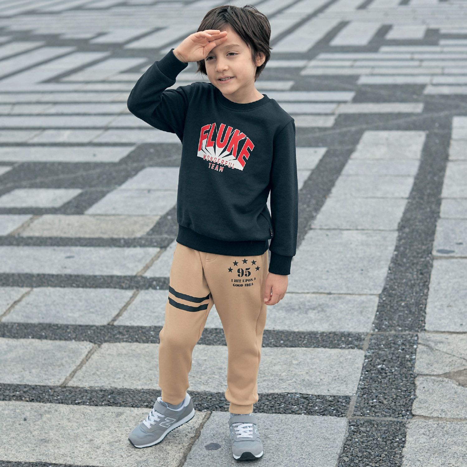 日本千趣會 - 線條logo保暖束口長褲-黑