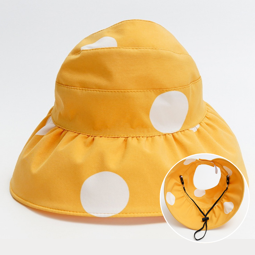 兒童薄款空頂遮陽帽-大點點-黃色 (50-52CM)
