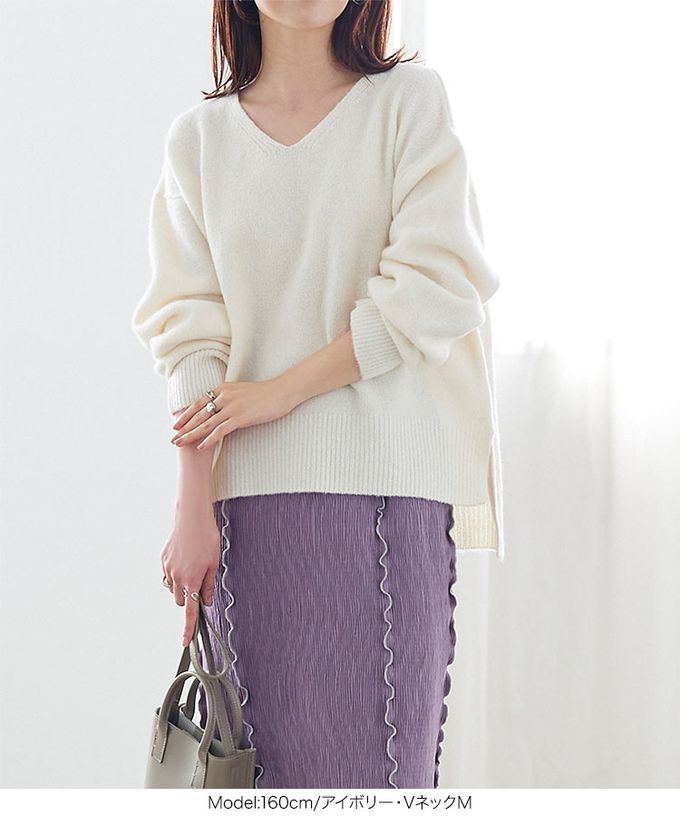 日本 Kobe Lettuce - [可機洗]都會時尚柔軟寬鬆毛衣(選領)-素色-粉