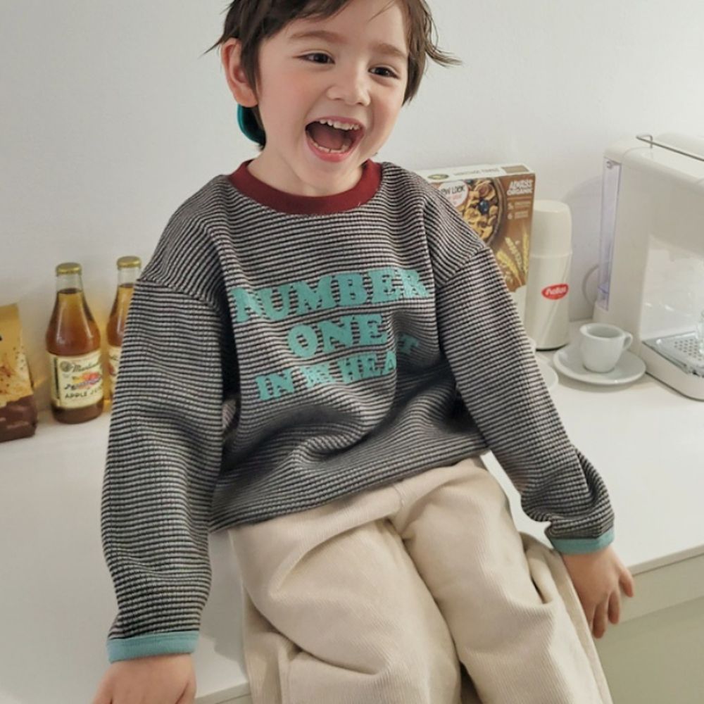 Peanuts House 字母印刷雙色針織長袖毛衣-巧克力咖X薄荷藍