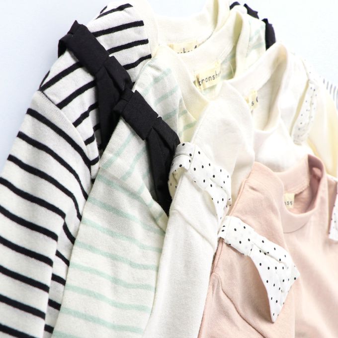 日本 BRANSHES - 可愛肩帶造型舒適長袖上衣-黑蝴蝶結-黑白條紋