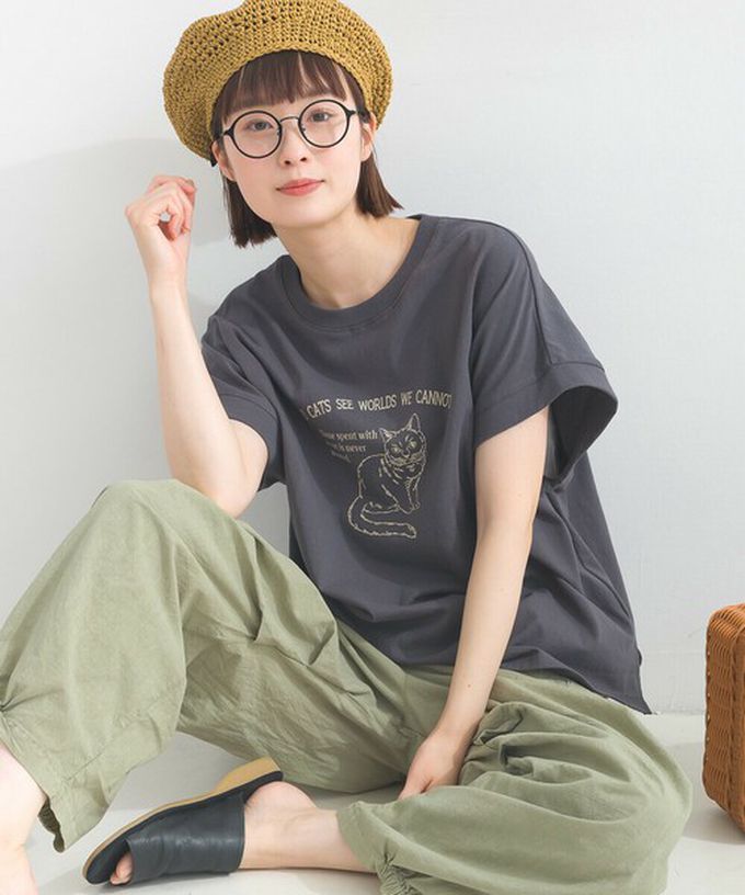 日本 Lupilien - 16OE天竺棉 貓咪印花短袖上衣-粉紅