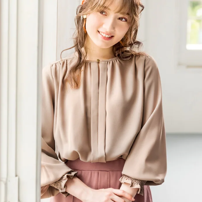 日本 BELLUNA - 前後2way雪紡長袖上衣-藍紫