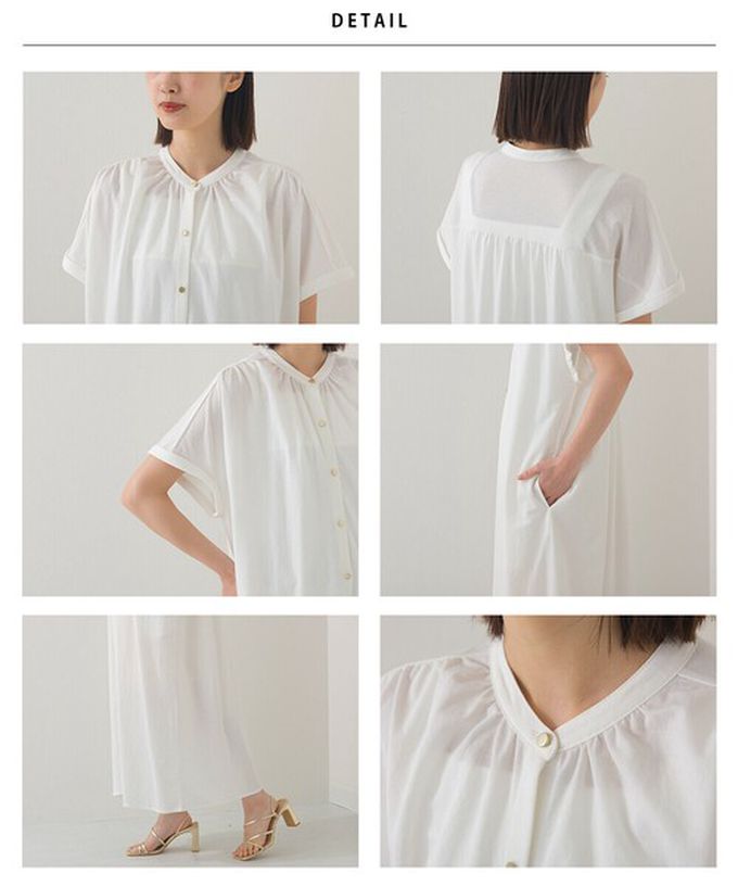 日本 OMNES - 接觸涼感 氣質金釦襯衫式短袖洋裝-濃綠