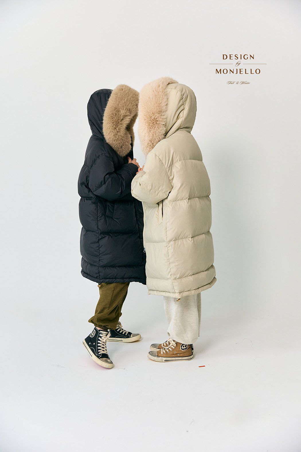 韓國 MONJELLO - (100%鴨絨)雪國來的長版羽絨外套-黑