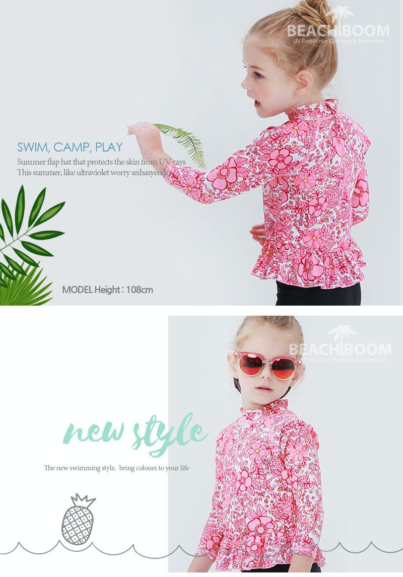 韓國 Beach Boom - UPF50+長袖泳裝/泳衣-粉嫩花園