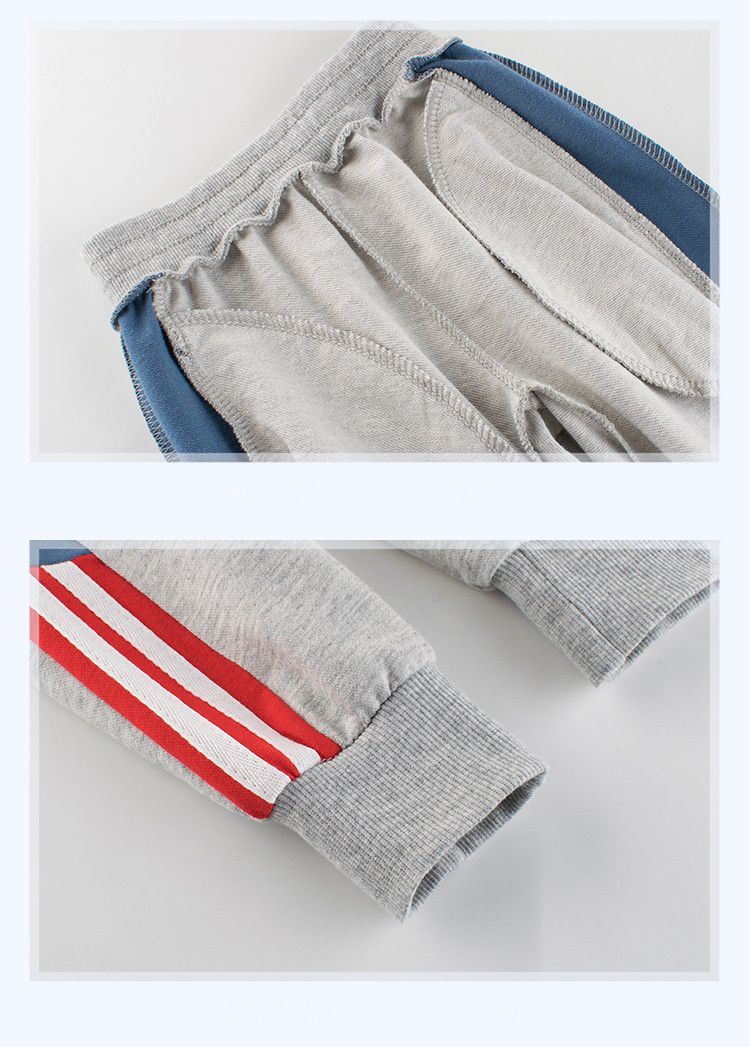 純棉連帽運動套裝-灰色x紅色