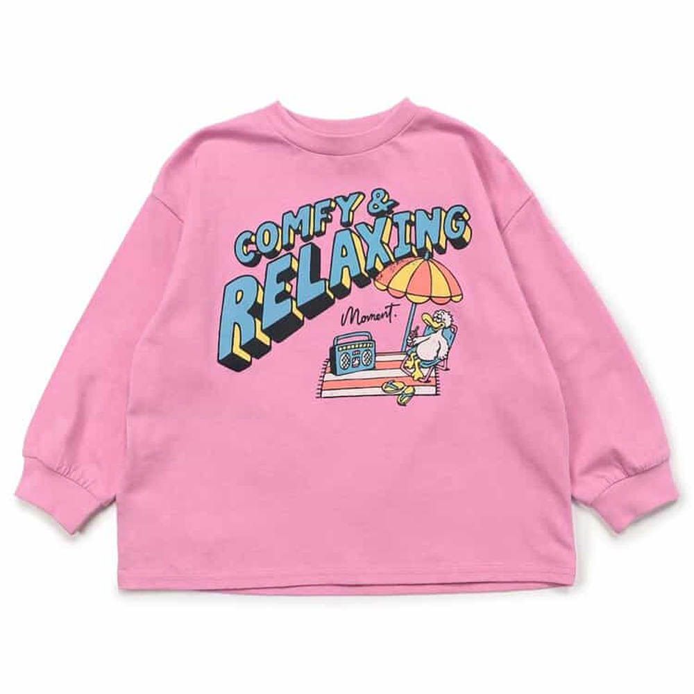 100%棉 包色款印花長袖上衣-度假鴨鴨-粉紅