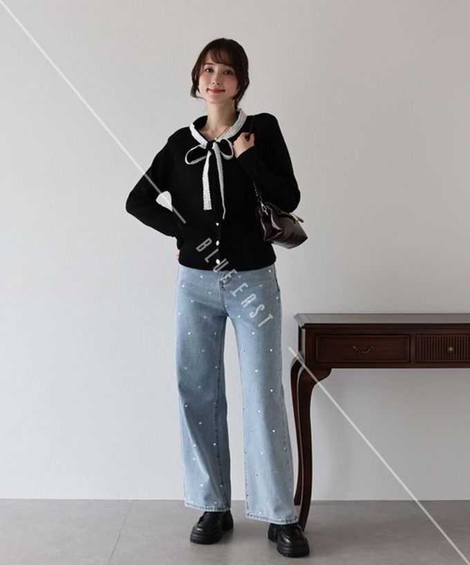 日本 BLUE EAST - 少女爛漫蕾絲蝴蝶結開襟衫-米杏 (M)
