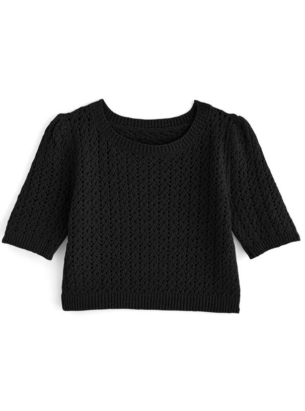 日本 GRL - 清新短版鉤針短袖上衣-冰河藍 (F)