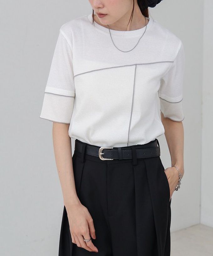 日本 Bab - 柔美線條羅紋異材質短袖上衣-淺黃 (M)