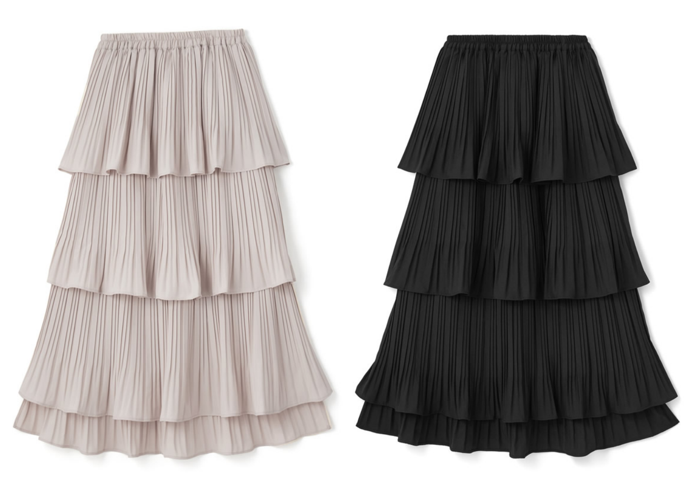 日本 GRL - 2way多層次前短不一貝殼蛋糕百褶裙-淺灰杏