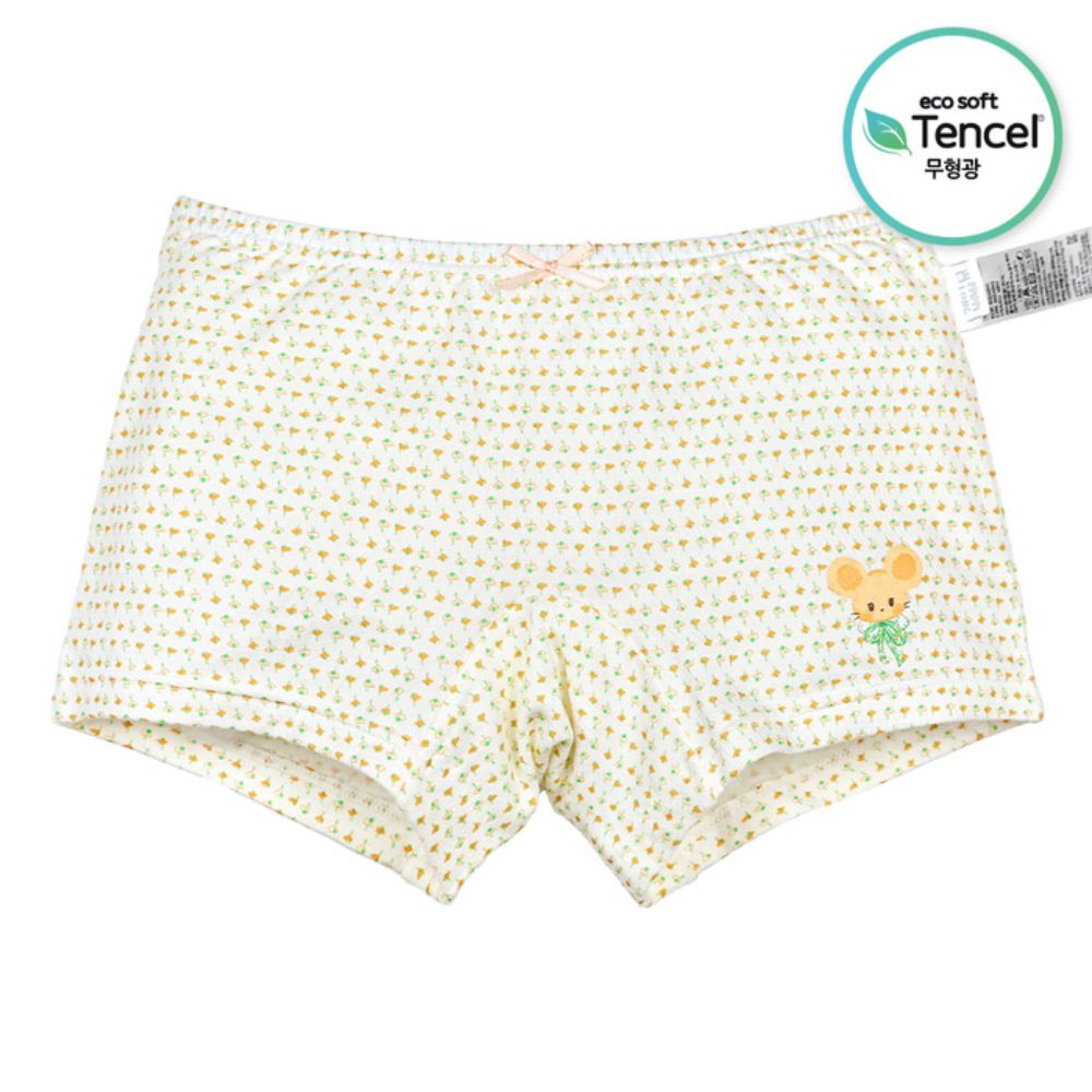 天絲纖維透氣四角褲(女寶)-小花迷你鼠-米黃