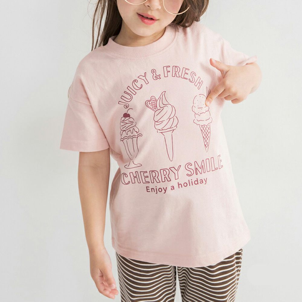 天竺棉甜美印花短袖上衣-冰淇淋甜點-粉紅