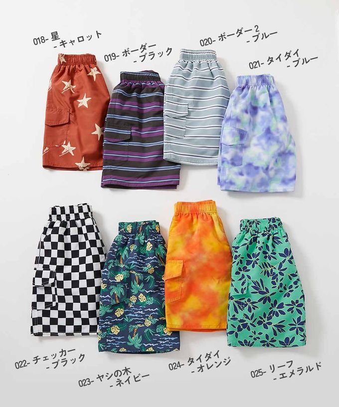 日本 devirock - 90%抗UV 鬆緊印花沙灘褲/泳褲(含內褲)-棕櫚樹-海軍藍