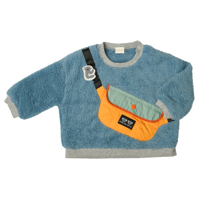 akachan honpo - 長袖休閒上衣-刷毛 背面圖案-藍色