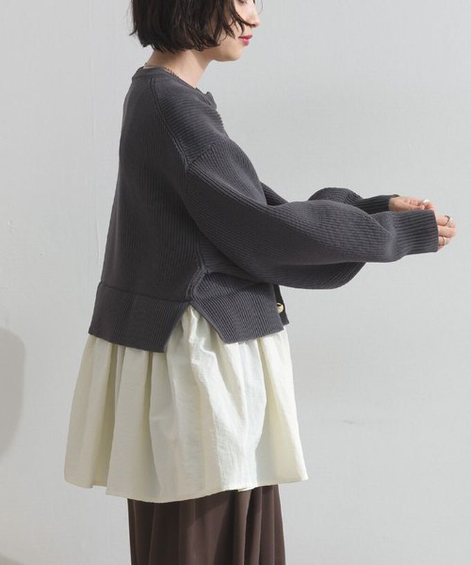 日本 ELENCARE DUE - 羅紋針織美型金扣層次長袖上衣-炭灰
