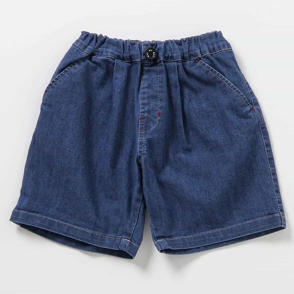 打褶俐落百搭五分褲-丹寧藍