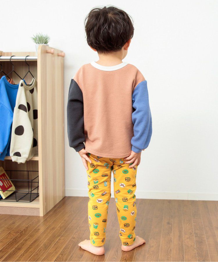 日本 BREEZE - 休閒百搭鬆緊長褲(9分丈)-碎花-淺鵝黃