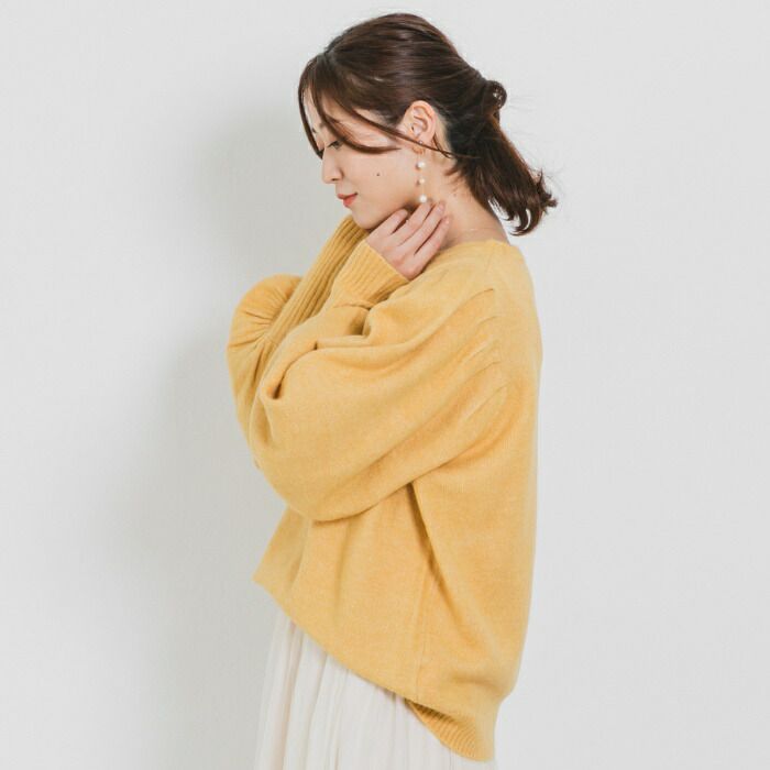 日本 ihuu - 浪漫氣球袖可機洗針織上衣-卡其