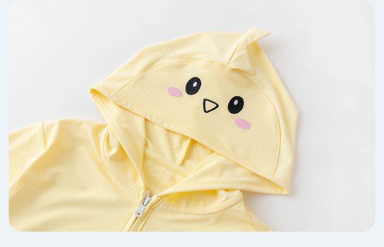 UPF50+兒童卡通連帽防曬遮陽外套-小雞-黃色
