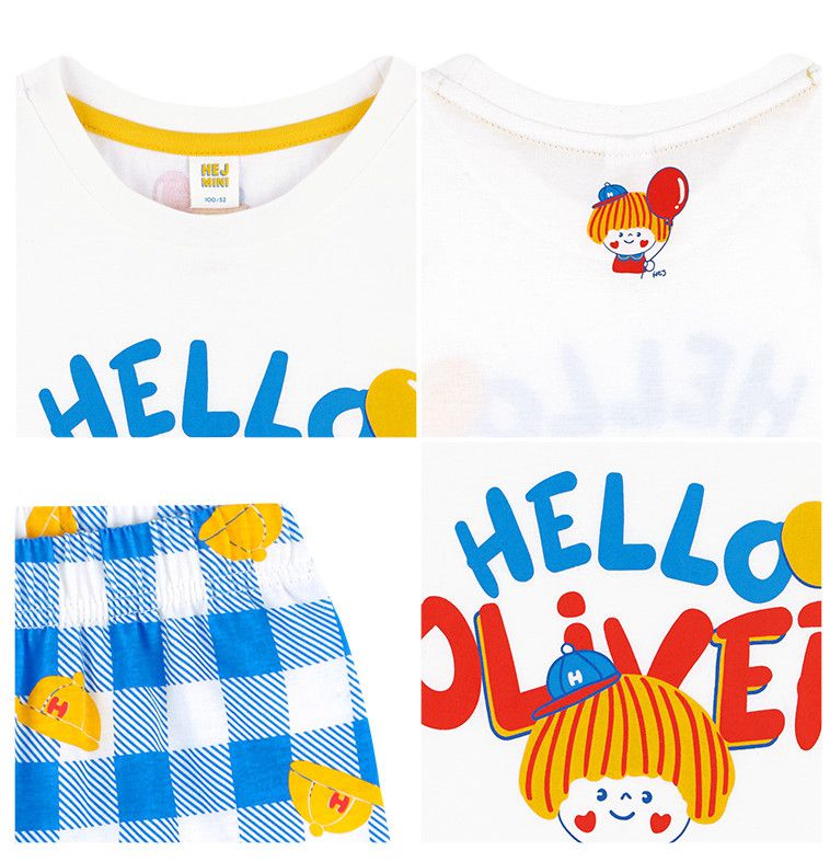 韓國 HEJMINI - 黃毛女孩格子套裝-橘