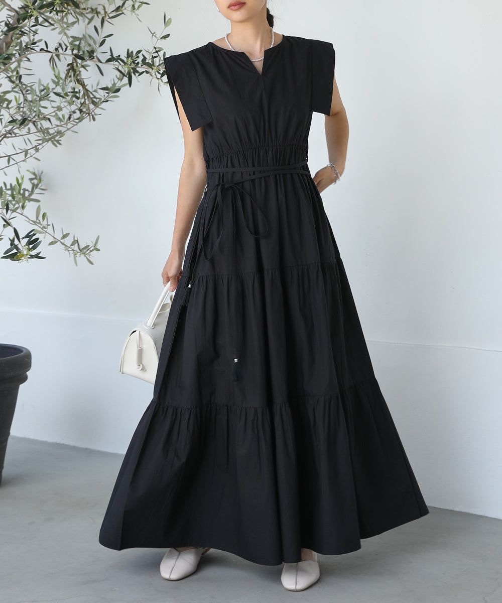 日本 Bab - 浪漫時光層次設計無袖洋裝-黑