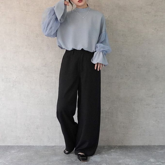 日本女裝代購 - 接觸涼感 腳長效果抗皺休閒寬褲-淺米