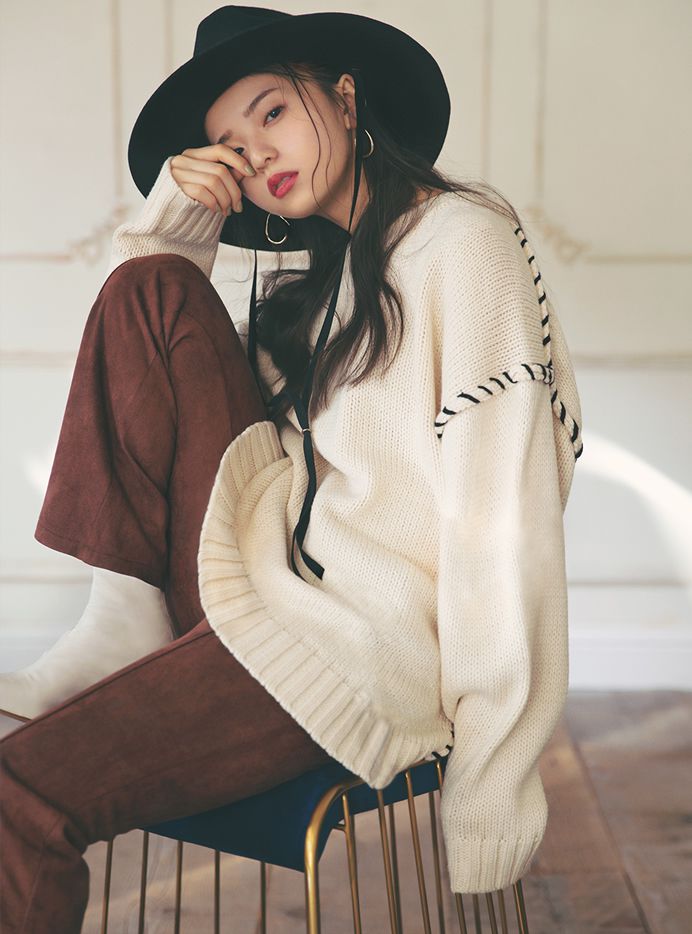 日本 GRL - 縫線感設計針織毛衣-天使白