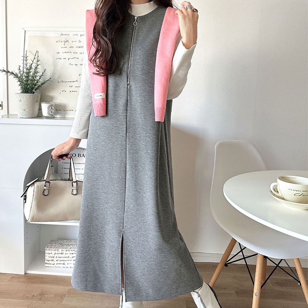 前後2way率性拉鍊時尚背心裙-灰